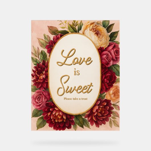 Blush Bourgogne Bloemen Waterverf bruiloft Acryl Bord (Voorkant)