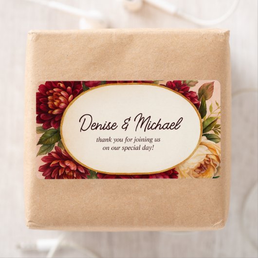 Blush Bourgogne Bloemen Waterverf bruiloft Etiket (Insitu)