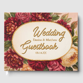 Blush Bourgogne Bloemen Waterverf bruiloft Gastenboek