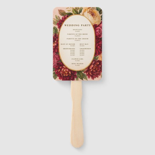 Blush Bourgogne Bloemen Waterverf bruiloft Handwaaier (Achterkant)