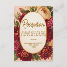 Blush Bourgogne Bloemen Waterverf bruiloft Informatiekaartje