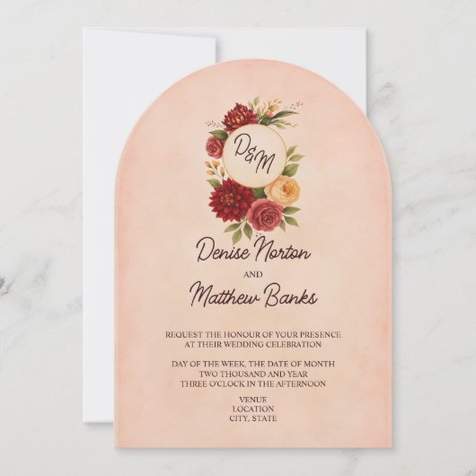 Blush Bourgogne Bloemen Waterverf bruiloft Kaart (Voorkant)