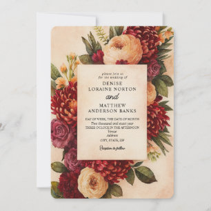 Blush Bourgogne Bloemen Waterverf bruiloft Kaart