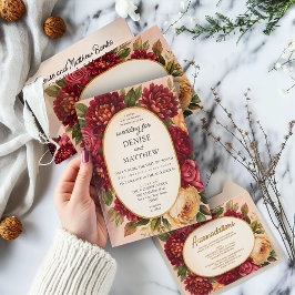 Blush Bourgogne Bloemen Waterverf bruiloft Kaart