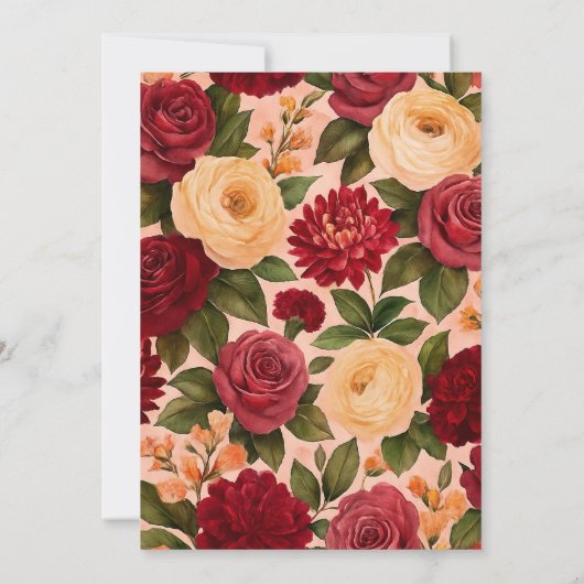 Blush Bourgogne Bloemen Waterverf bruiloft Kaart (Achterkant)