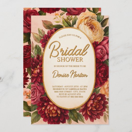 Blush Bourgogne Bloemen Waterverf bruiloft Kaart (Voorkant / Achterkant)