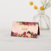 Blush Bourgogne Bloemen Waterverf bruiloft Plaatskaartje (Achterkant)