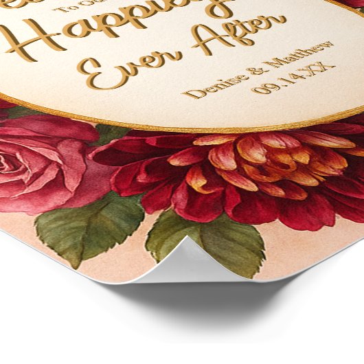 Blush Bourgogne Bloemen Waterverf bruiloft Poster (Hoek)