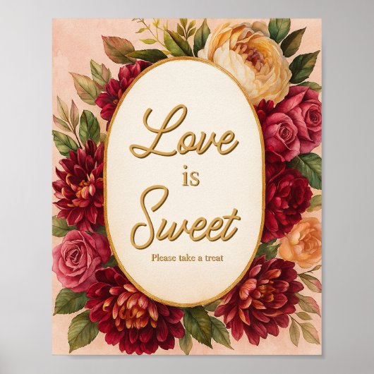 Blush Bourgogne Bloemen Waterverf bruiloft Poster (Voorkant)