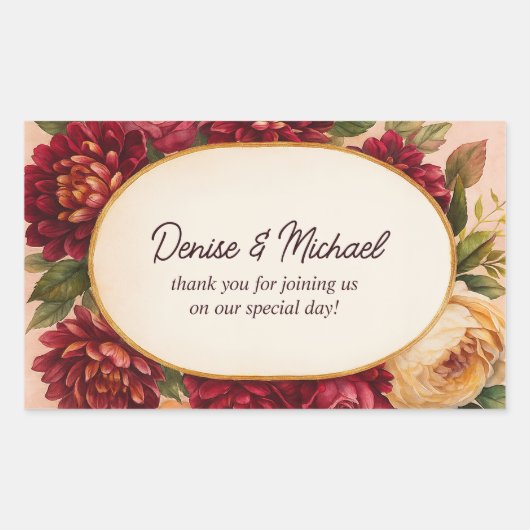 Blush Bourgogne Bloemen Waterverf bruiloft Rechthoekige Sticker (Voorkant)