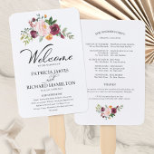 Blush Bourgogne Bloemen Waterverf Trouwprogramma Handwaaier