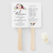 Blush Bourgogne Bloemen Waterverf Trouwprogramma Handwaaier (Voorkant en achterkant)