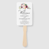 Blush Bourgogne Bloemen Waterverf Trouwprogramma Handwaaier (Voorkant)