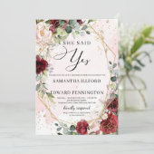 Blush Bourgogne bloemgoud zei ja verloving Kaart (Staand voorkant)