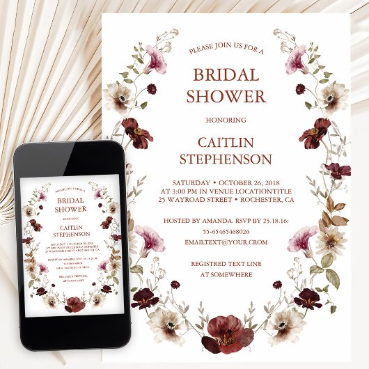 Blush Bourgogne Bruids Douche Uitnodiging