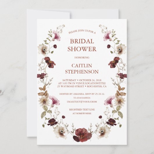 Blush Bourgogne Bruids Douche Uitnodiging (Voorkant)