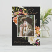 Blush Bourgogne Dark Moody Flowers Afstuderen Aankondiging (Staand voorkant)