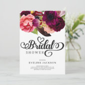 Blush Bourgogne en Moroon Floral Bridal Ivitation Kaart (Staand voorkant)