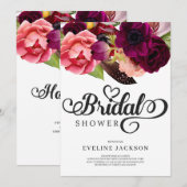 Blush Bourgogne en Moroon Floral Bridal Ivitation Kaart (Voorkant / Achterkant)