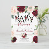 Blush Bourgogne en Roze Bloemen Boho Baby shower Kaart (Staand voorkant)