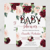 Blush Bourgogne en Roze Bloemen Boho Baby shower Kaart (Voorkant / Achterkant)