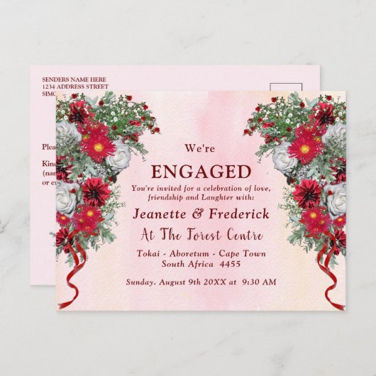 Blush, Bourgogne en Sage Leaves Verloving Uitnodiging Briefkaart (Voorkant / Achterkant)