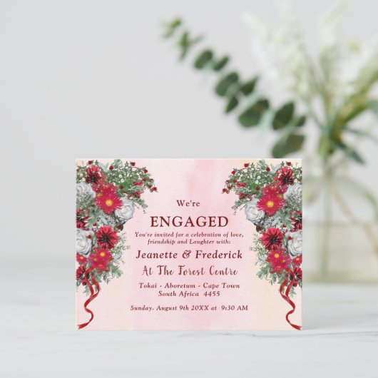 Blush, Bourgogne en Sage Leaves Verloving Uitnodiging Briefkaart (Staand voorkant)