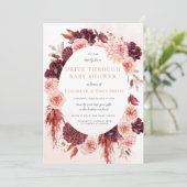 Blush Bourgogne Floral drive by Girl Baby shower Kaart (Staand voorkant)