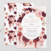 Blush Bourgogne Floral drive by Girl Baby shower Kaart (Voorkant / Achterkant)