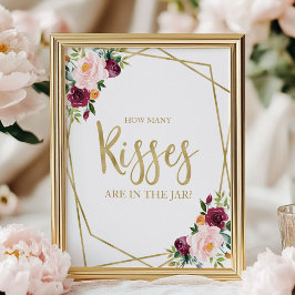 Blush Bourgogne Floral Hoeveel kisses ondertekenen Poster