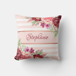 Blush Bourgogne Floral Stripes Naam Monogram Kussen