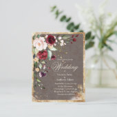 Blush Bourgogne Floral Waterverf Rustic Weddenscha Briefkaart (Staand voorkant)