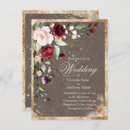 Blush Bourgogne Floral Waterverf Rustic Weddenscha Briefkaart