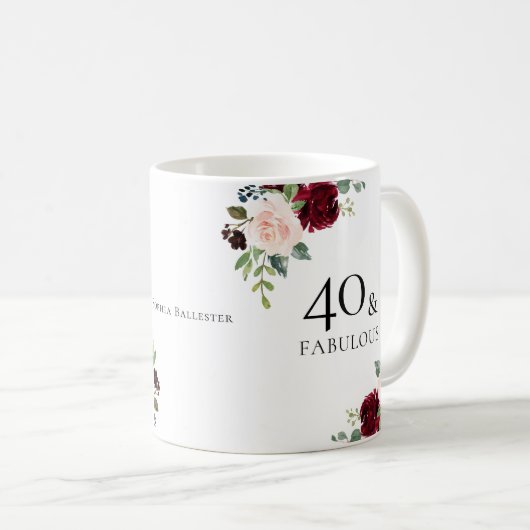 Blush Bourgogne Flowers 40th Birthday Party Gift Koffiemok (Voorkant rechts)