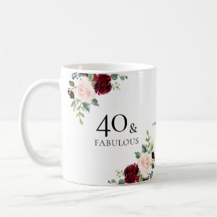 Blush Bourgogne Flowers 40th Birthday Party Gift Koffiemok