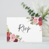 Blush & Bourgogne Flowers Alle keren RSVP (Staand voorkant)