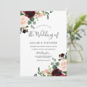 Blush & Bourgogne Flowers Elegant Fall Wedding Kaart (Staand voorkant)