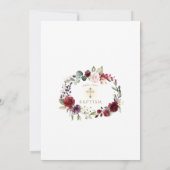 Blush Bourgogne Flowers Gold Cross Girl Baptisme Kaart (Achterkant)