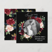Blush Bourgogne Foto Floral Elegante Waterverf Sav Save The Date (Voorkant / Achterkant)