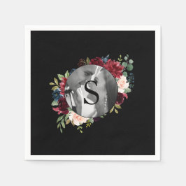 Blush Bourgogne Foto Monogram Floral Weddenschap Servet