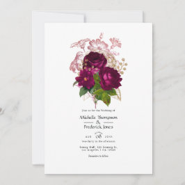 Blush Bourgogne Gold Shabby Floral Wedding QR Code Kaart