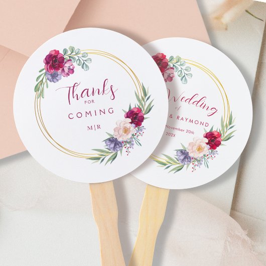 Blush Bourgogne & Gouden Bloom Bloemen Rustiek Handwaaier