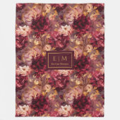  Blush Bourgogne Gouden Waterverf Bloemen Fleece Deken (Voorkant)