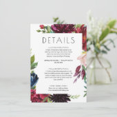 Blush Bourgogne Kaart voor Floral Wedding Details (Staand voorkant)