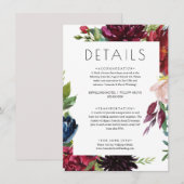 Blush Bourgogne Kaart voor Floral Wedding Details (Voorkant / Achterkant)