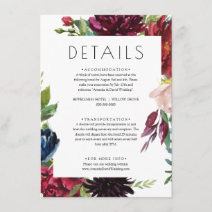 Blush Bourgogne Kaart voor Floral Wedding Details