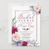 Blush Bourgogne & Navy Blue Bloemen Vrijgezellenfe Kaart (Voorkant)