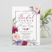 Blush Bourgogne & Navy Blue Bloemen Vrijgezellenfe Kaart (Staand voorkant)