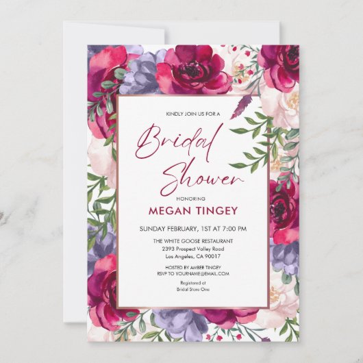 Blush Bourgogne & Navy Blue Bloemen Vrijgezellenfe Kaart (Voorkant)