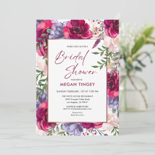 Blush Bourgogne & Navy Blue Bloemen Vrijgezellenfe Kaart (Staand voorkant)